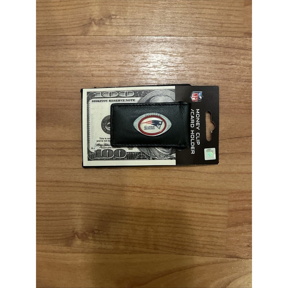 New England Patriots Fine Leather Money Clip Card & Cash Holder NFL Football